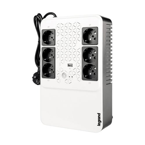 Legrand 310082 KEOR-M 800VA 480W 6x schuko aljzat 1x USB AVR Always-on vonali interaktív standby szünetmentes elosztósor