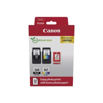   Canon PG-560 (1x7,5 ml) + CL-561 (1x8,3 ml) + 50 lap GP501 10x15 fényes fotópapír Multipack