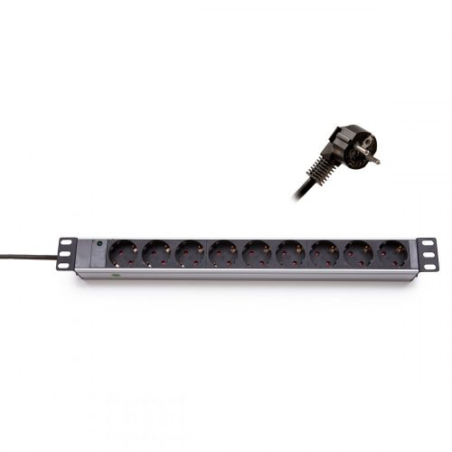 KELINE 620S09 19"" 1U 9x250V Schuko aljzat 2,3m kontrol LED-es elosztósor