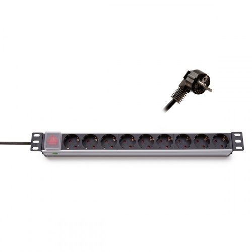 KELINE 620S10 19"" 1U 9x250V Schuko aljzat 2,3m kapcsolós elosztósor
