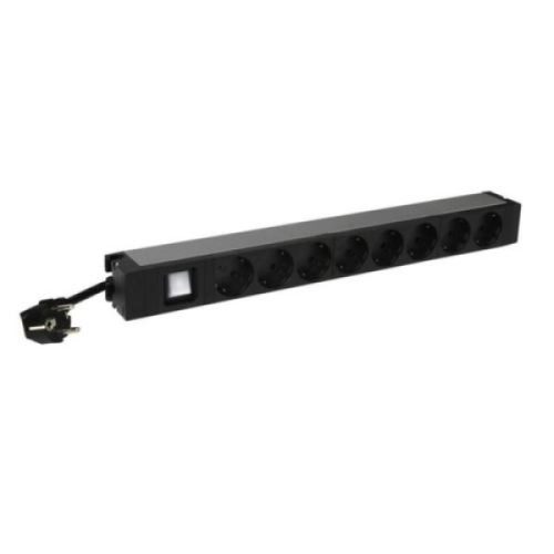 Legrand 646823 19" 1U 16A 230V 8x Schuko aljzat CEE7/7 csatlakozó biztonsági zsaluval 3m kontrol LED-es elosztósor