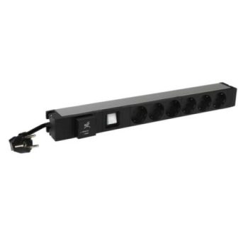   Legrand 646836 19"" 1U 16A 230V 6x Schuko aljzat CEE7/7 csatlakozó biztonsági zsaluval túlfeszültség védett 3m elosztósor