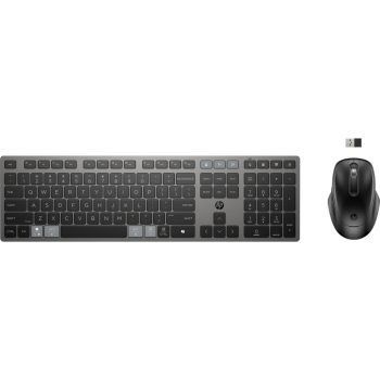   HP 725 többeszközös tölthető vezeték nélküli billentyűzet és egér;2,4 GHz-es vezeték nélküli kapcsolat; BluetoothR; Tápellátás szuperkondenzátorral; Üzemidő: akár 2 hónap; Több eszközzel használható;