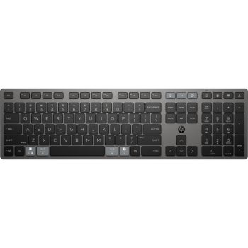   HP 725 többeszközös tölthető vezeték nélküli billentyűzet 9T5B2AA;2,4 GHz-es vezeték nélküli kapcsolat; BluetoothR; Tápellátás szuperkondenzátorral; Üzemidő: akár 2 hónap; Több eszközzel használható;