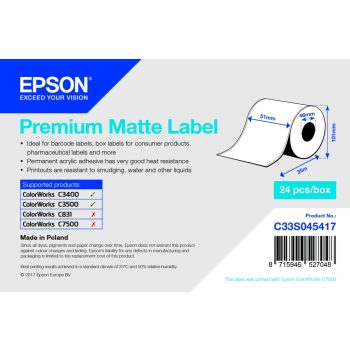 Epson Premium Matte folytonos címketekercs 51mm*35fm