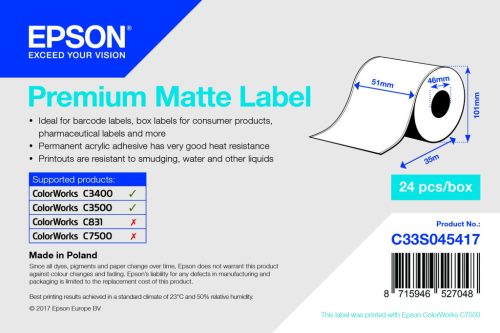 Epson Premium Matte folytonos címketekercs 51mm*35fm
