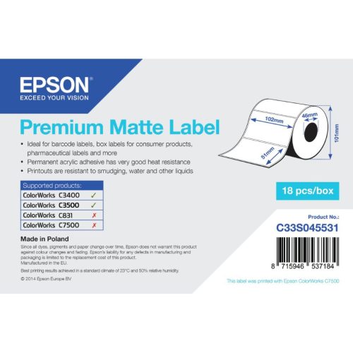 Epson Premium Matte címke 102mm*51mm, 650 címke/tekercs