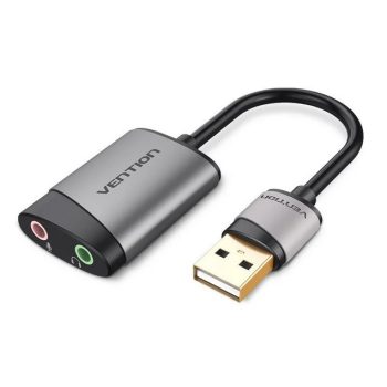   Vention USB 2.0 -> 3.5mm/F (külső, szürke, OMTP-CTIA), 0,15m,  hangkártya