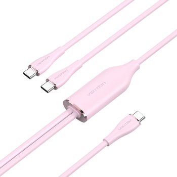   Vention USB-C 2.0/M -> 2*USB-C/M,  (5A,szilikon,pink), 1,5m, kábel