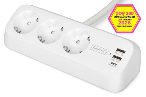 DIGITUS DA-70626 3 aljzatos 2x USB-A 1x USB-C fehér 1,5m asztali elosztó