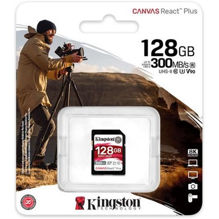 Kingston 128GB Canvas React Plus UHS-II U3 V90 SDXC memóriakártya