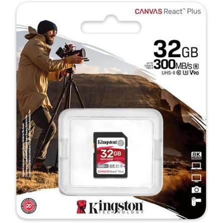 Kingston 32GB Canvas React Plus UHS-II U3 V90 SDXC memóriakártya