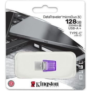   Kingston 128GB DataTraveler microDuo 3C USB 3.2 Gen 1 / USB-C pendrive lila