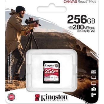  Kingston 256GB Canvas React Plus V60 UHS-II Class10 U3 V60 SDXC memóriakártya