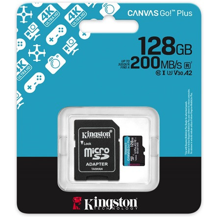 Kingston 128GB Canvas Go! Plus Gen4 UHS-1 Class10 U3 V30 A2 microSDXC memóriakártya