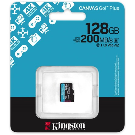 Kingston 128GB Canvas Go! Plus Gen4 UHS-1 Class10 U3 V30 A2 microSDXC memóriakártya Single Pack