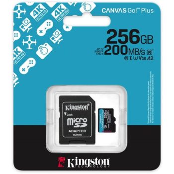   Kingston 256GB Canvas Go! Plus Gen4 UHS-1 Class10 U3 V30 A2 microSDXC memóriakártya