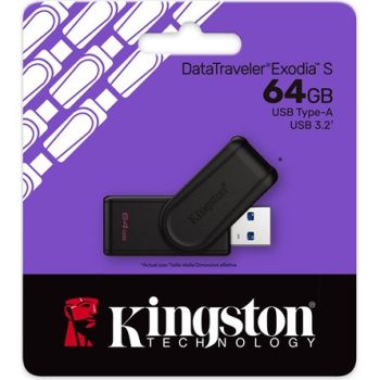   Kingston 64GB DataTraveler Exodia S USB-A 3.2 Gen1 pendrive fekete