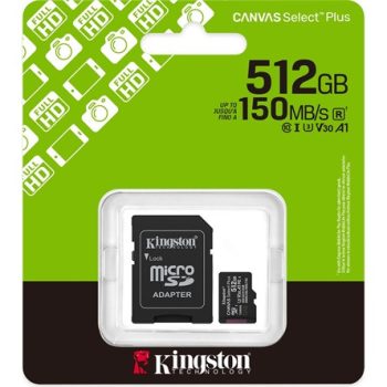   Kingston 512GB Canvas Select Plus UHS-1 U3 V30 A1 microSDXC memóriakártya