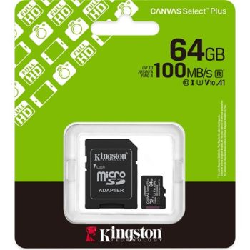  Kingston 64GB Canvas Select Plus UHS-1 U1 V10 A1 microSDXC memóriakártya