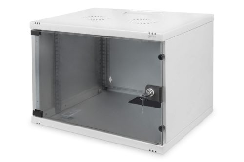 DIGITUS SOHO DN-19 07U-S-1 19" 7U 370x540x400mm lapraszerelt üvegajtós szürke fali rack szekrény