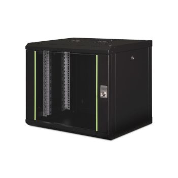   DIGITUS DN-19 09-U-SW Unique 19" 9U 509x600x450mm lapraszerelt üvegajtós fekete Unique fali rack szekrény