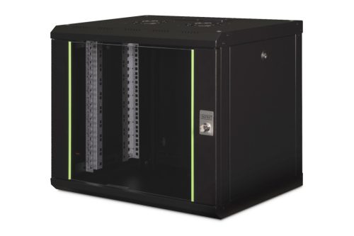 DIGITUS DN-19 09-U-SW Unique 19" 9U 509x600x450mm lapraszerelt üvegajtós fekete Unique fali rack szekrény