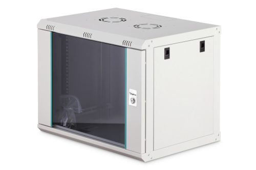 DIGITUS Dynamic-N DN-37104 19" 9U 474x600x450mm lapraszerelt üvegajtós szürke fali rack szekrény