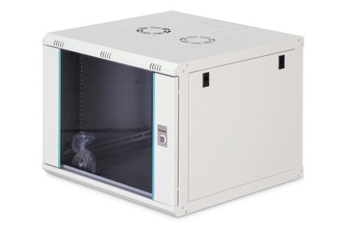 DIGITUS Dynamic-N DN-37106 19" 9U 474x600x600mm lapraszerelt üvegajtós szürke fali rack szekrény