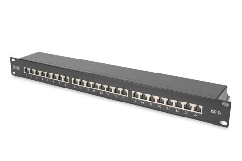 DIGITUS DN-91624S-EA-B 19" 1U 24port Cat.6A kompakt fekete árnyékolt patch panel