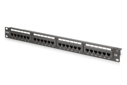 DIGITUS DN-91624U-CR 19" 1U 24port Cat.6 kompakt fekete árnyékolatlan patch panel