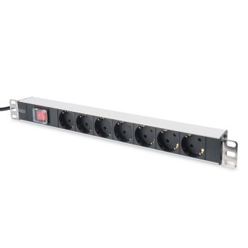   DIGITUS DN-95402 19" 1U PDU alumínium 7x Schuko aljzat CEE7/7 csatlakozó kapcsolós hálózati 2m elosztósor