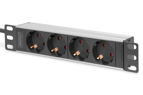 DIGITUS DN-95418 10" 1U PDU 230V 16A 4x Schuko aljzat CEE7/7 csatlakozó hálózati 2m elosztósor
