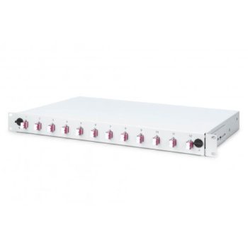   DIGITUS DN-96331-4 19" 1U 12xLC duplex OM4 toldóval pigtaillel és kötőkazettával szerelt optikai patch panel