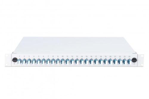 DIGITUS DN-96332/9 19" 1U 24xLC duplex OS2 toldóval pigtaillel és kötőkazettával szerelt optikai patch panel