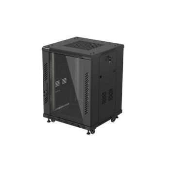   Lanberg FF01-6615-12B 19" 15U SZÉL:600mm MÉLY:600mm MAG:848mm lapraszerelt üvegajtós fekete álló rack szekrény