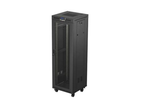 Lanberg FF01-6637-23BL 19" 37U SZÉL:600mm MÉLY:600mm MAG:1898mm lapraszerelt LCD hálós fémajtós fekete álló rack szekrény