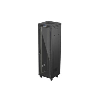   Lanberg FF01-6642-12BL 19" 42U SZÉL:600mm MÉLY:600mm MAG:2097mm lapraszerelt LCD üvegajtós fekete álló rack szekrény