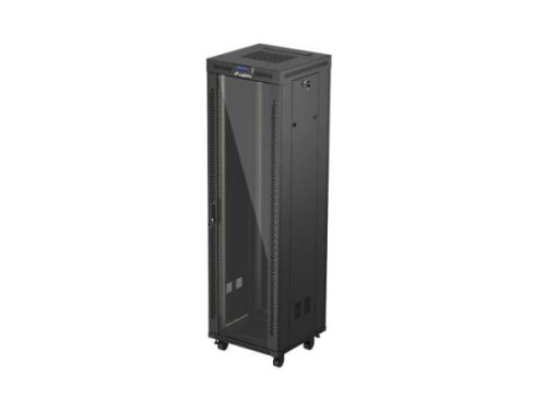 Lanberg FF01-6642-12BL 19" 42U SZÉL:600mm MÉLY:600mm MAG:2097mm lapraszerelt LCD üvegajtós fekete álló rack szekrény
