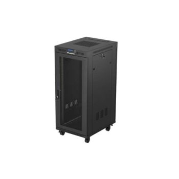   Lanberg FF01-6827-23BL 19" 27U SZÉL:600mm MÉLY:800mm MAG:1461mm lapraszerelt LCD hálós fémajtós fekete álló rack szekrény
