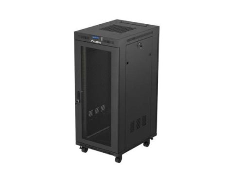 Lanberg FF01-6827-23BL 19" 27U SZÉL:600mm MÉLY:800mm MAG:1461mm lapraszerelt LCD hálós fémajtós fekete álló rack szekrény