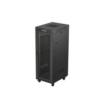   Lanberg FF01-6832-23BL 19" 32U SZÉL:600mm MÉLY:800mm MAG:1676mm lapraszerelt LCD hálós fémajtós fekete álló rack szekrény