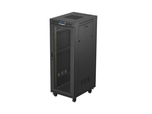 Lanberg FF01-6832-23BL 19" 32U SZÉL:600mm MÉLY:800mm MAG:1676mm lapraszerelt LCD hálós fémajtós fekete álló rack szekrény