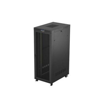   Lanberg FF01-8242-23BL 19" 42U SZÉL:800mm MÉLY:1200mm MAG:2127mm lapraszerelt LCD hálós fémajtós fekete álló rack szekrény