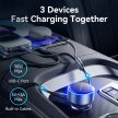 Vention USB-C*2+Lightning (3port,30W, szivargyújtós), töltő