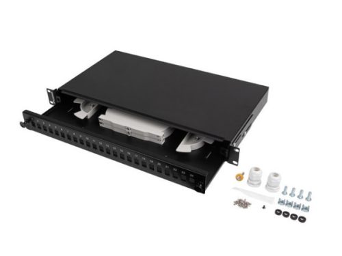 Lanberg FOP1-24SS-LDB 19" 1U 24xSC szimplex 24xLC duplex kihúzható kötőkazettával szerelt fekete optikai patch panel