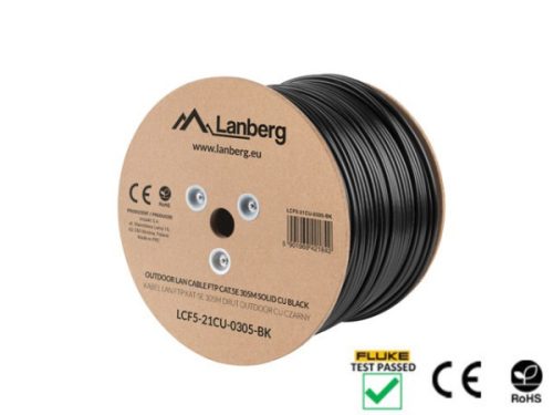Lanberg LCF5-21CU-0305-BK Cat.5e F/UTP PE CU Fca 100MHz AWG24 305m árnyékolt fekete kültéri kábel