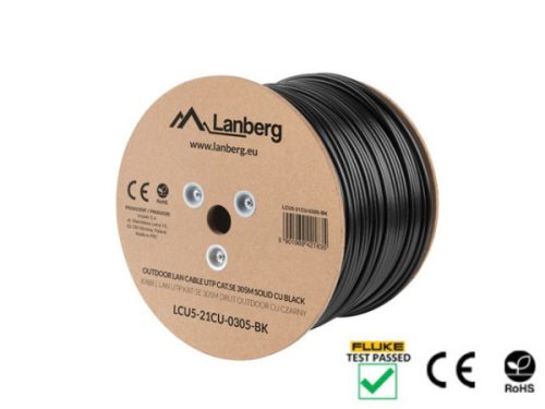 Lanberg LCU5-21CU-0305-BK Cat.5e UTP PE CU Fca 100MHz AWG24 305m árnyékolatlan fekete kültéri kábel