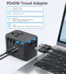 Choetech USB-C*2+A*2 (45W, fekete, travel, US,UK,EU,AU), töltő