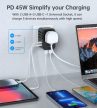 Choetech USB-C*2+A*2 (45W, fekete, travel, US,UK,EU,AU), töltő